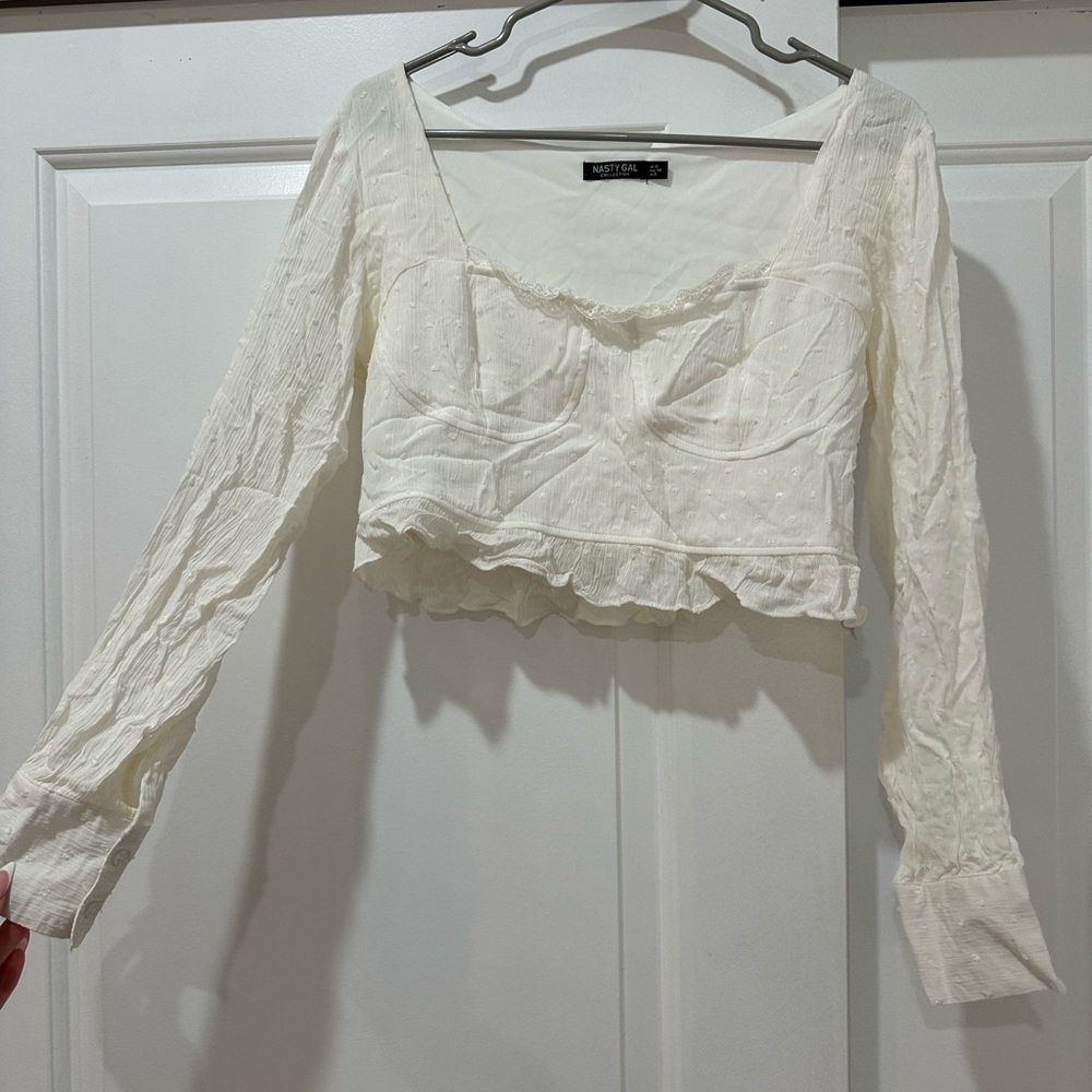 Nasty Gal Cream Long Sleeve Blouse